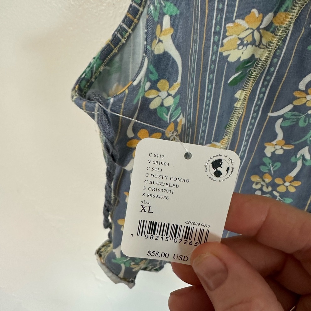 Free People Melanie Tank Top, Dusty Combo, Blue Floral, XL, NWT - Picture 5 of 12